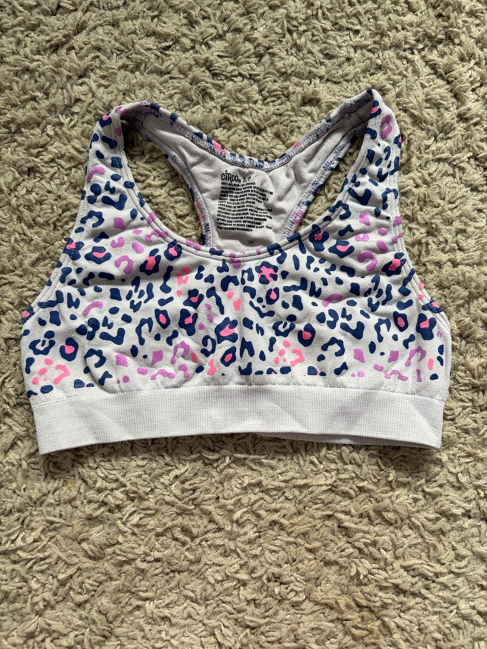 Circo purple Sports Bra with Navy and Pink Leopard Print